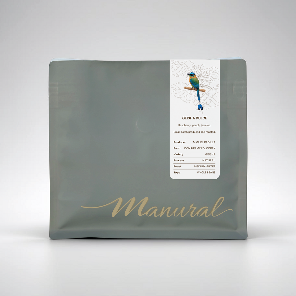 Geisha Dulce specialty coffee bag by Manural, grown in Tarrazú, Costa Rica